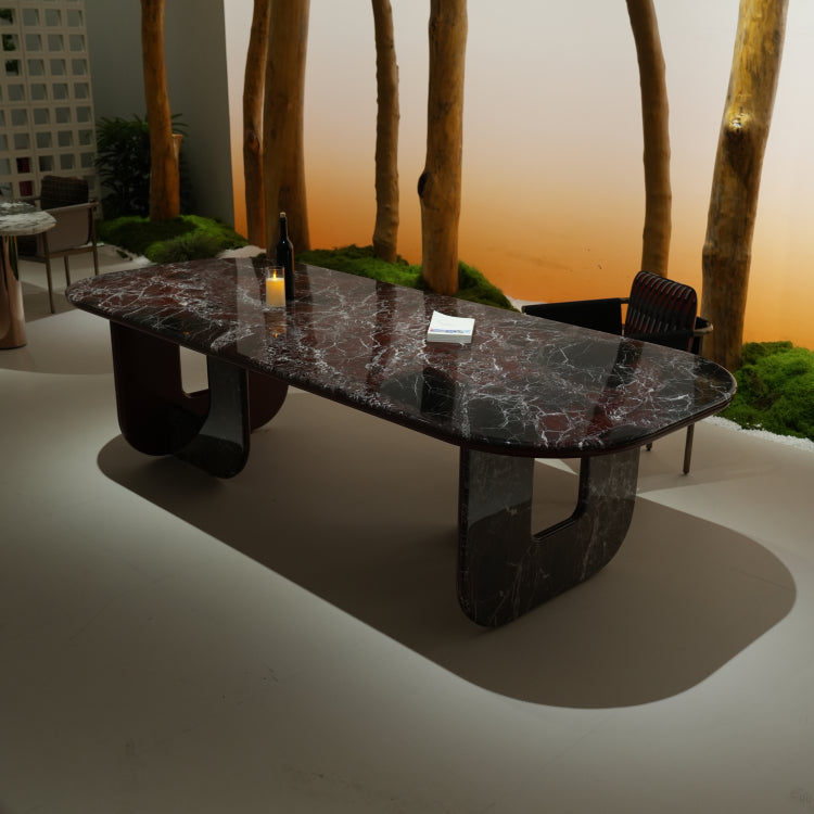ラグジュアリー 天然大理石テーブル ダイニングテーブル ボルドーレッド調 大厚底板デザイン 高級デザイナーズ家具280cm×115cm jrjj-6751