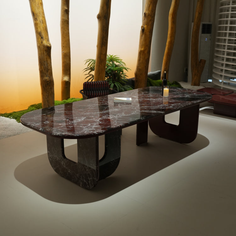 ラグジュアリー 天然大理石テーブル ダイニングテーブル ボルドーレッド調 大厚底板デザイン 高級デザイナーズ家具280cm×115cm jrjj-6751