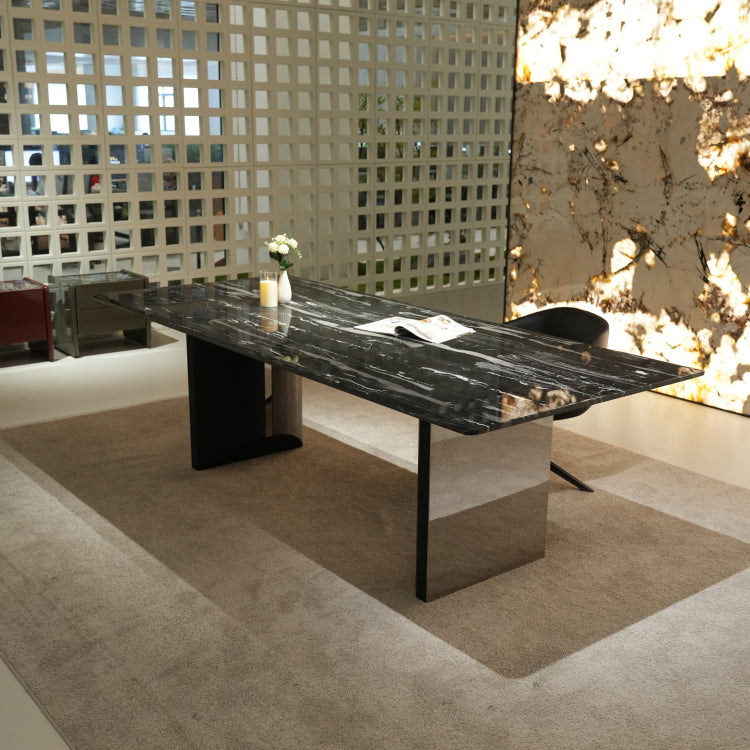 ラグジュアリー 天然大理石ダイニングテーブル フェンディホワイト調天板 高級モダンインテリア ダイニングデザイン180cm 250cm jrjj-6801