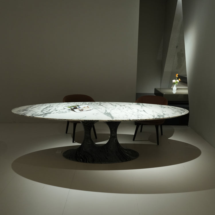 デザイナーズ 大理石ダイニングテーブル 大花ホワイト調 天然石天板 高級ラグジュアリーモダン260cm×110cm jrjj-6802