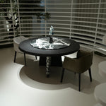 デザイナーズ 高級大理石円卓 ダイニングテーブル 宝格麗ブラック調 スモークウッド天板 ナチュラルモダンインテリア 240cm jrjj-6781