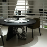 デザイナーズ 高級大理石円卓 ダイニングテーブル 宝格麗ブラック調 スモークウッド天板 ナチュラルモダンインテリア 240cm jrjj-6781
