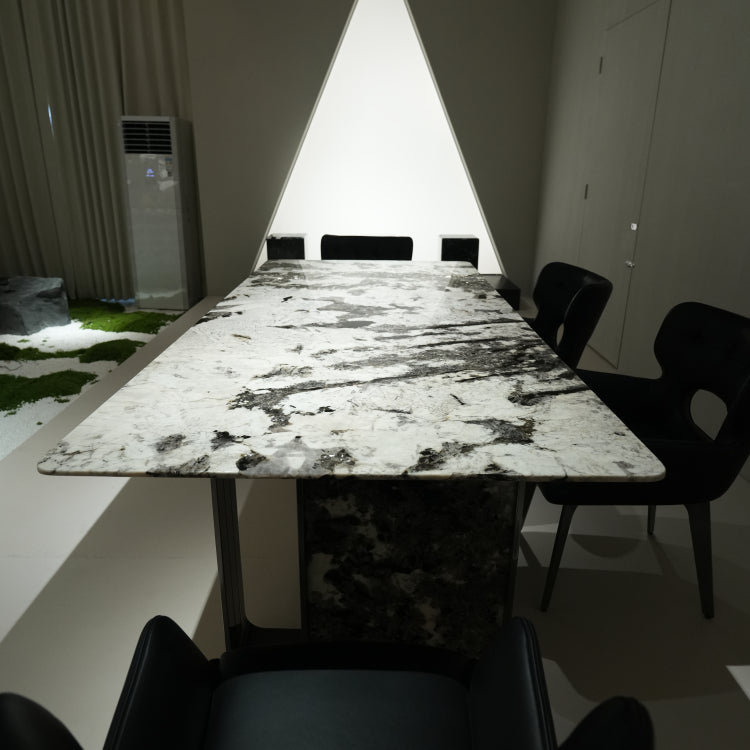 デザイナーズ大理石調ダイニングテーブル　ゴールドピーコック柄の高級アートモダンデザイン240cm×110cm jrjj-6676