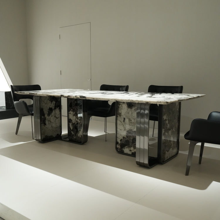 デザイナーズ大理石調ダイニングテーブル　ゴールドピーコック柄の高級アートモダンデザイン240cm×110cm jrjj-6676