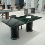 ラグジュアリー天然大理石ダイニングテーブル　アボカドグリーン調の丸縁厚天板が映える高級デザイナーズモダン240cm 180cm jrjj-6805