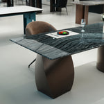 デザイナーズ 大理石ダイニングテーブル 古木紋 天然石天板 ブロンズ脚 高級モダンスタイル jrjj-6633