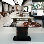 デザイナーズ 大理石ダイニングテーブル 天然石天板 ブラック＆ブラウン 高級モダンインテリア jrjj-6692