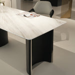デザイナーズ 大理石ダイニングテーブル ホワイト×ブラック 脚付き 高級モダン リビング・オフィス兼用 jrjj-A05