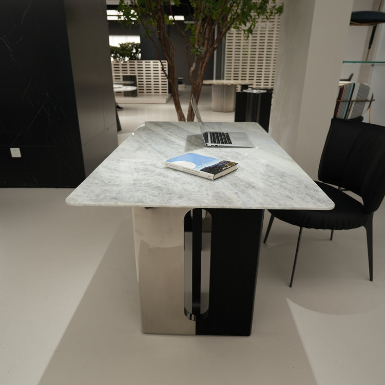 デザイナーズ 大理石ダイニングテーブル ナチュラルグレー 天然石天板 高級ラグジュアリーモダン jrjj-6386