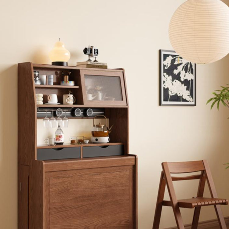 天然木の伸縮式ダイニングテーブルセット 折りたたみチェアと収納一体型サイドボードを備えた北欧調スペースセーブ家具 xmw-01