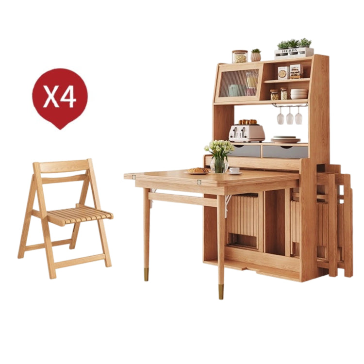 天然木の伸縮式ダイニングテーブルセット 折りたたみチェアと収納一体型サイドボードを備えた北欧調スペースセーブ家具 xmw-01