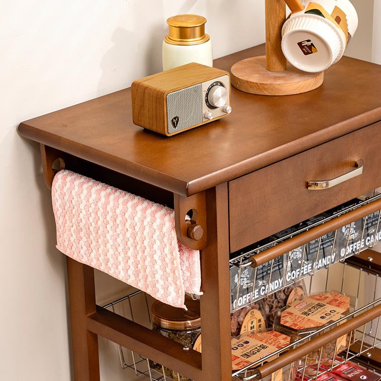 北欧風天然木ストレージワゴン 引き出し収納と多段バスケットを備えたキッチン?リビング兼用ラック jekojeko-01