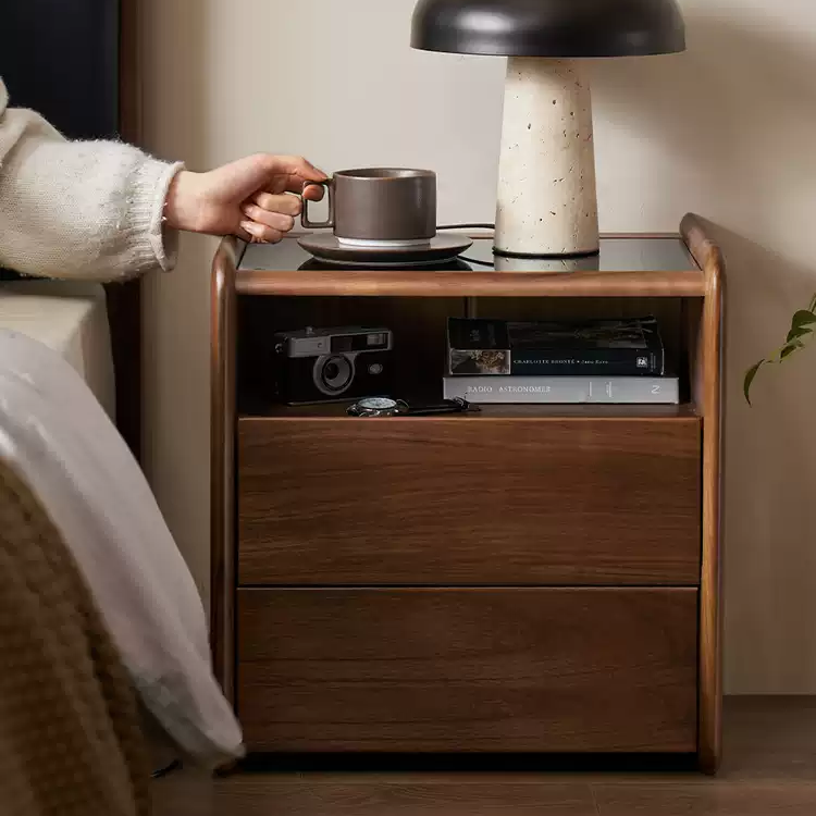 ナイトテーブル ブラウン ブラックウォールナット キリ材 ガラス ysys-b5026-nighttable