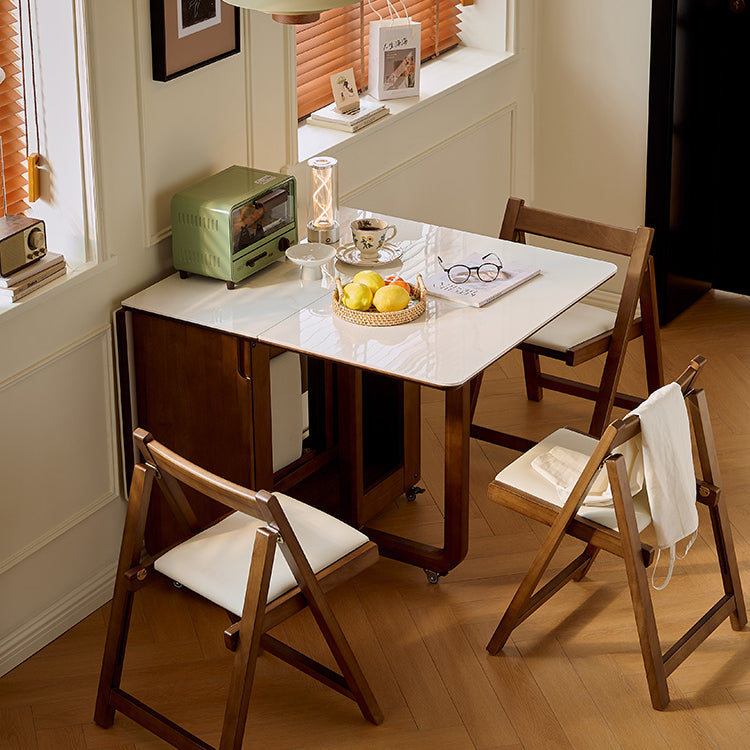 可動式 折りたたみダイニングテーブルセット 140cm 岩板／無垢材天板 収納付き 折りたたみチェア一体型 省スペース zzjjgcd-1139