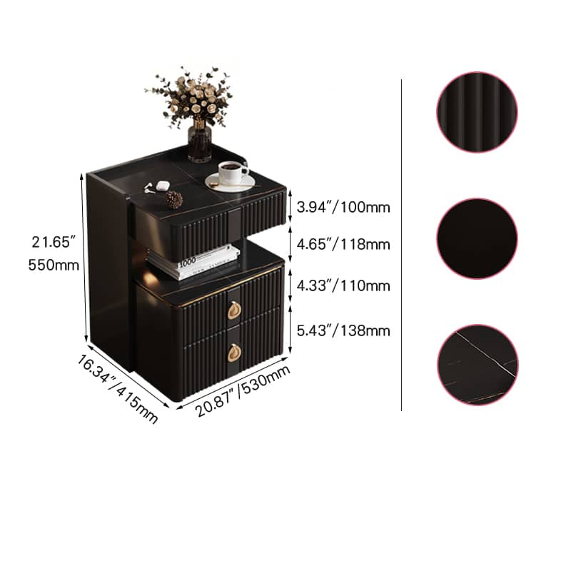無垢材とセラミック製の高級ナイトテーブル - 天然木の風合いとモダンデザイン hmq-1919