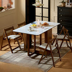 可動式 折りたたみダイニングテーブルセット 140cm 岩板／無垢材天板 収納付き 折りたたみチェア一体型 省スペース zzjjgcd-1139
