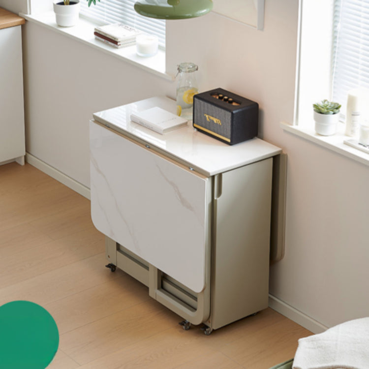 可動式 折りたたみダイニングテーブルセット 140cm 岩板／無垢材天板 収納付き 折りたたみチェア一体型 省スペース zzjjgcd-1139