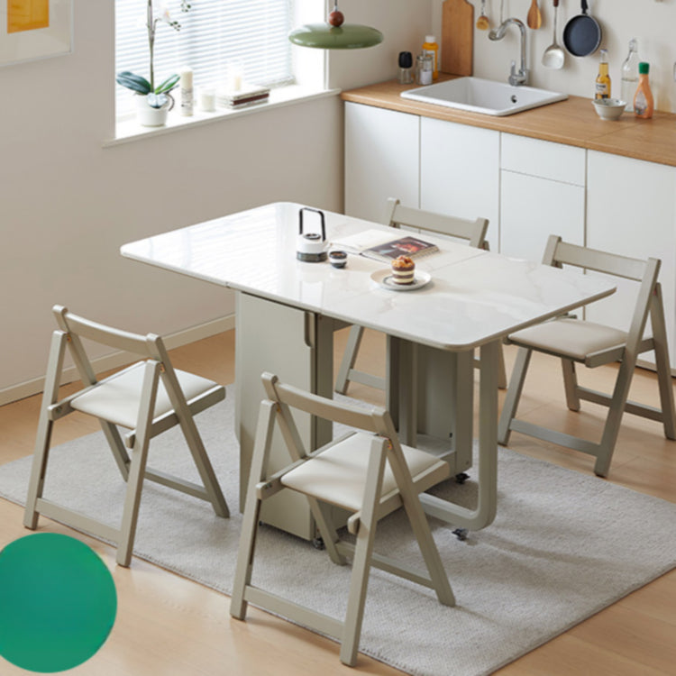 可動式 折りたたみダイニングテーブルセット 140cm 岩板／無垢材天板 収納付き 折りたたみチェア一体型 省スペース zzjjgcd-1139