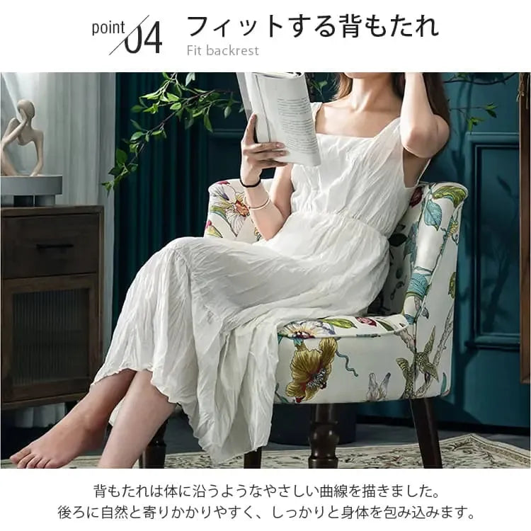 ソファー 花柄ーブルー 幾何柄 オーク材 パイン材 綿麻生地 dlo-008-sofa