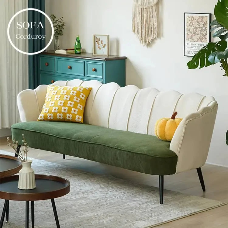 ソファー ベージュ＋ダークグリーン ベージュ ダークグリーン コーデュロイ スチール シリコンフィル 天然木 dlo-030