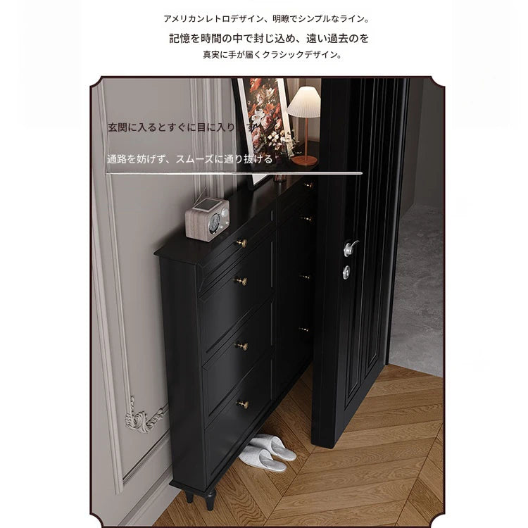 スタイリッシュなブラックキャビネット - 多層板製、収納力抜群でエレガントなデザイン! fcr-4817