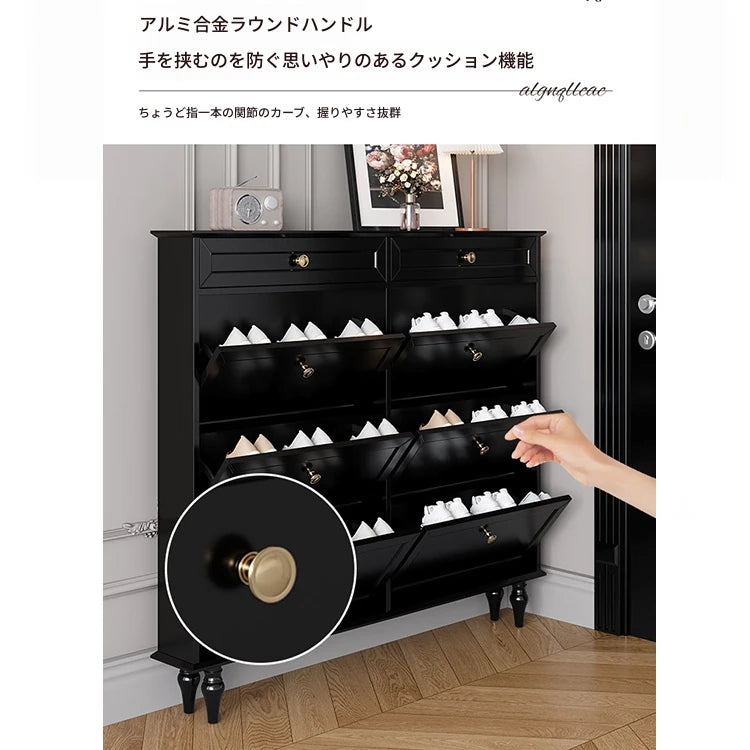 スタイリッシュなブラックキャビネット - 多層板製、収納力抜群でエレガントなデザイン! fcr-4817