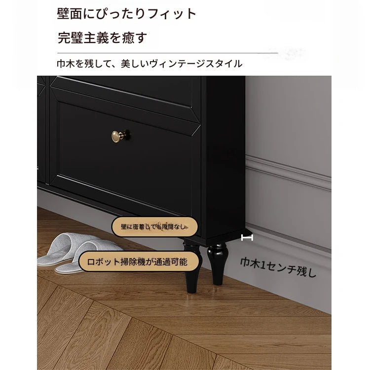 スタイリッシュなブラックキャビネット - 多層板製、収納力抜群でエレガントなデザイン! fcr-4817