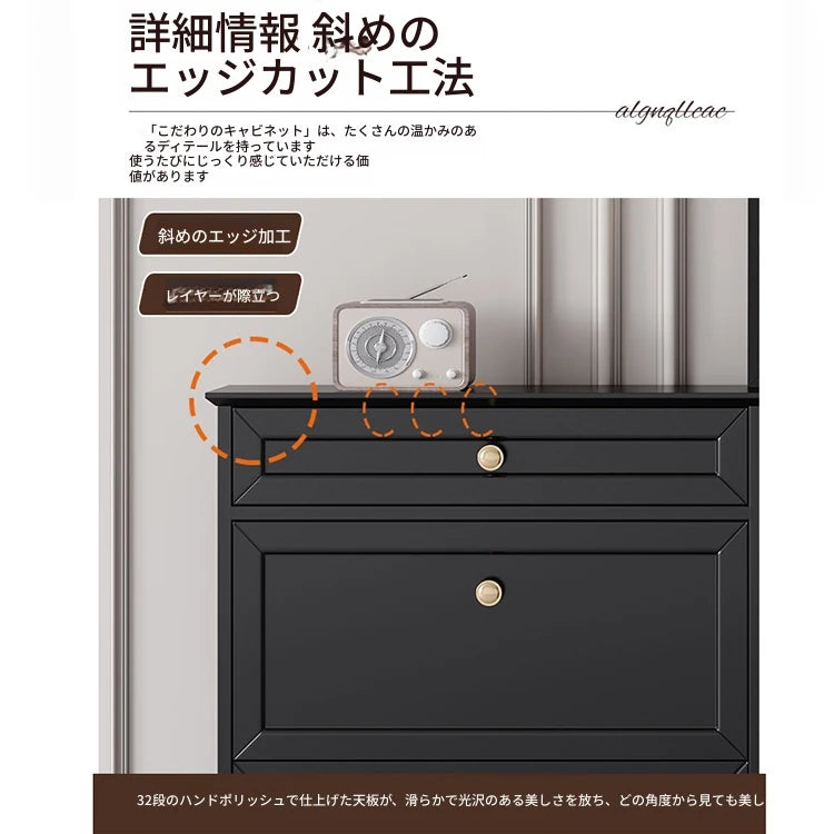 スタイリッシュなブラックキャビネット - 多層板製、収納力抜群でエレガントなデザイン! fcr-4817
