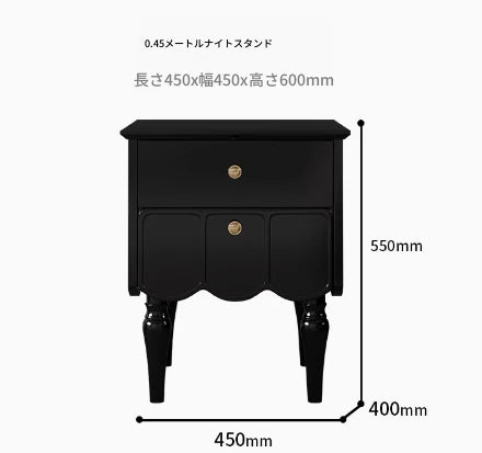 エレガントなブラックナイトテーブル - 多層板製の収納付きおしゃれサイドテーブル fcr-4819