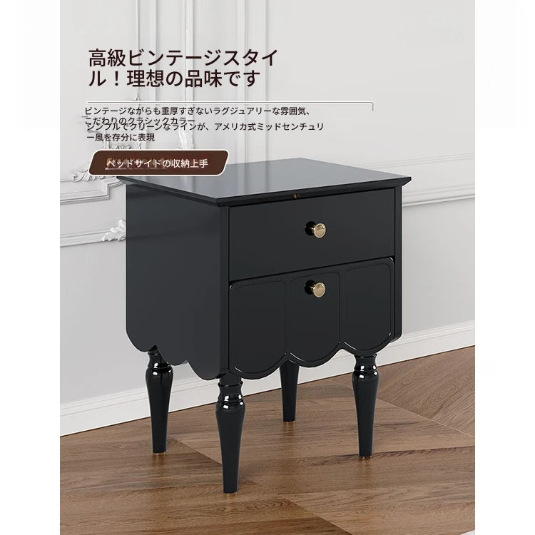 エレガントなブラックナイトテーブル - 多層板製の収納付きおしゃれサイドテーブル fcr-4819