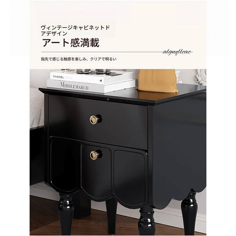 エレガントなブラックナイトテーブル - 多層板製の収納付きおしゃれサイドテーブル fcr-4819