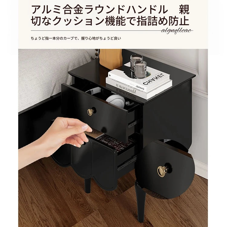 エレガントなブラックナイトテーブル - 多層板製の収納付きおしゃれサイドテーブル fcr-4819