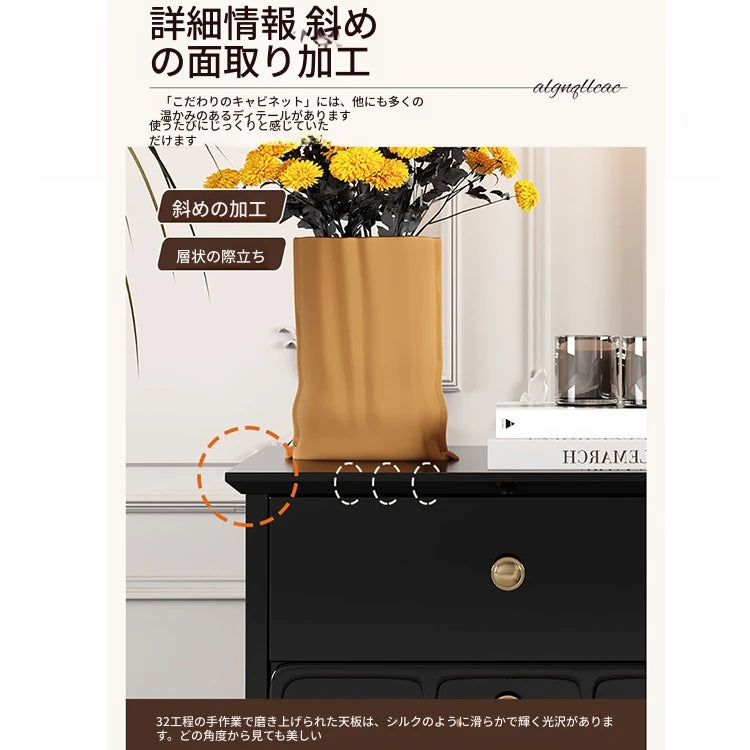 エレガントなブラックナイトテーブル - 多層板製の収納付きおしゃれサイドテーブル fcr-4819