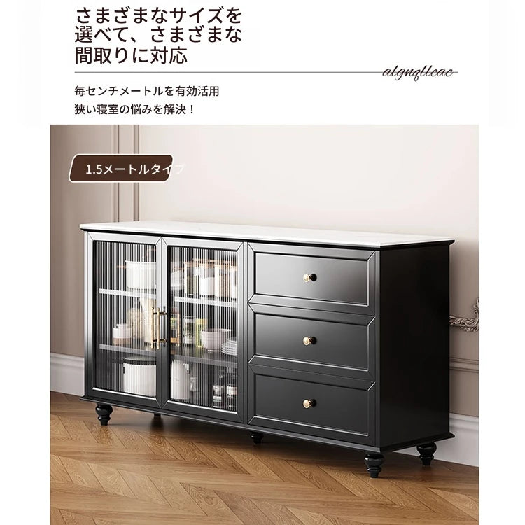 モダンな多層板キャビネット｜ガラス扉とセラミック天板付き｜収納力抜群のデザイン家具 fcr-4826