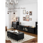 オシャレな多層板製テレビ台｜ガラス扉付き収納付きリビング用黒色キャビネット fcr-4828