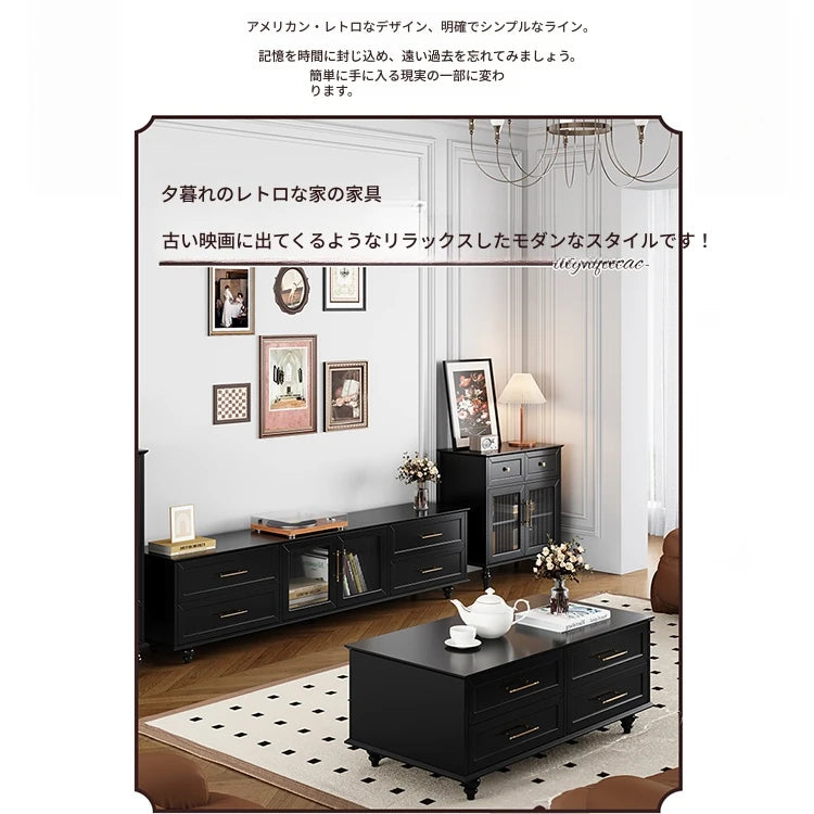 オシャレな多層板製テレビ台｜ガラス扉付き収納付きリビング用黒色キャビネット fcr-4828