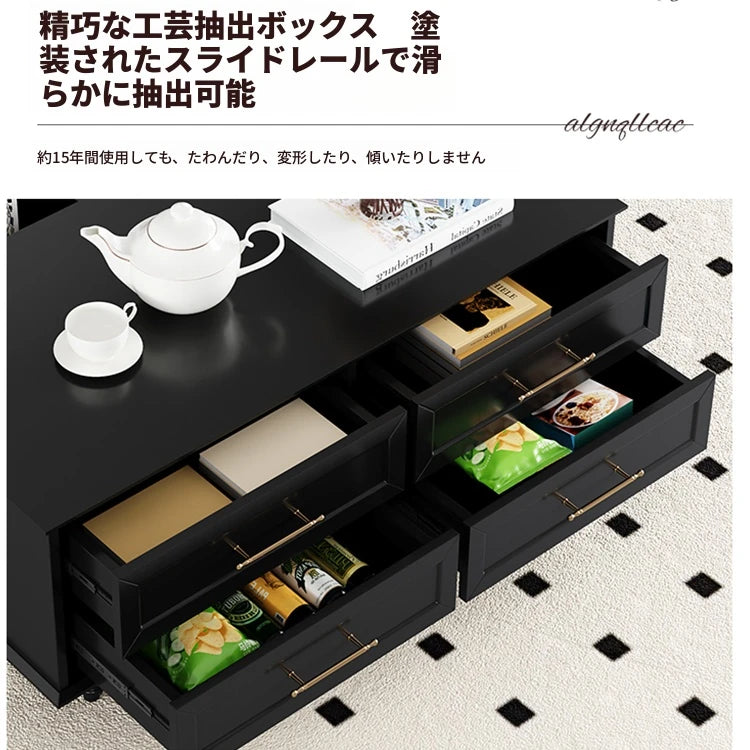 オシャレな多層板製テレビ台｜ガラス扉付き収納付きリビング用黒色キャビネット fcr-4828