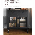 オシャレな多層板製テレビ台｜ガラス扉付き収納付きリビング用黒色キャビネット fcr-4828