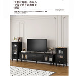 オシャレな多層板製テレビ台｜ガラス扉付き収納付きリビング用黒色キャビネット fcr-4828
