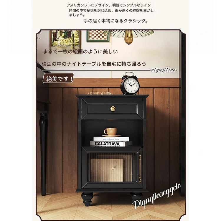 モダンデザイン ナイトテーブル 多層板＆ガラス製 アウトレット特価 収納付き 寝室・リビングに最適 fcr-4830