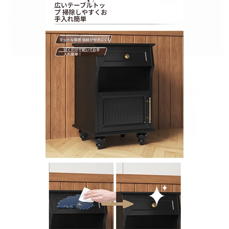 モダンデザイン ナイトテーブル 多層板＆ガラス製 アウトレット特価 収納付き 寝室・リビングに最適 fcr-4830
