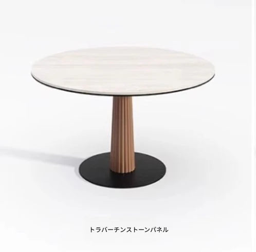 アッシュ材セラミック製のモダンラウンドテーブル｜スタイリッシュで機能的なダイニング家具 fhmj-5036