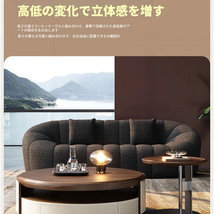 無垢材とステンレスの洗練センターテーブル｜多層板と合成皮革の高品質デザイン fhmj-5039