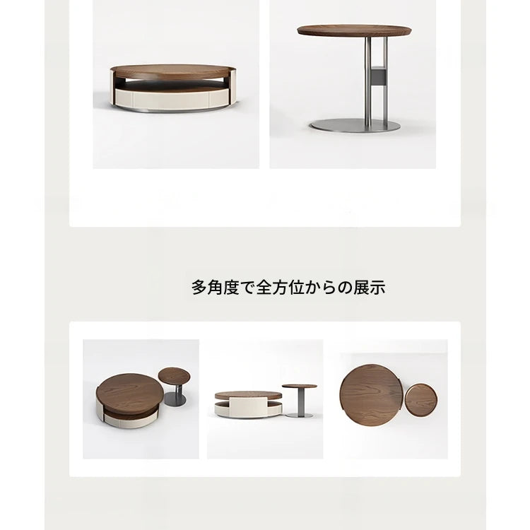 無垢材とステンレスの洗練センターテーブル｜多層板と合成皮革の高品質デザイン fhmj-5039