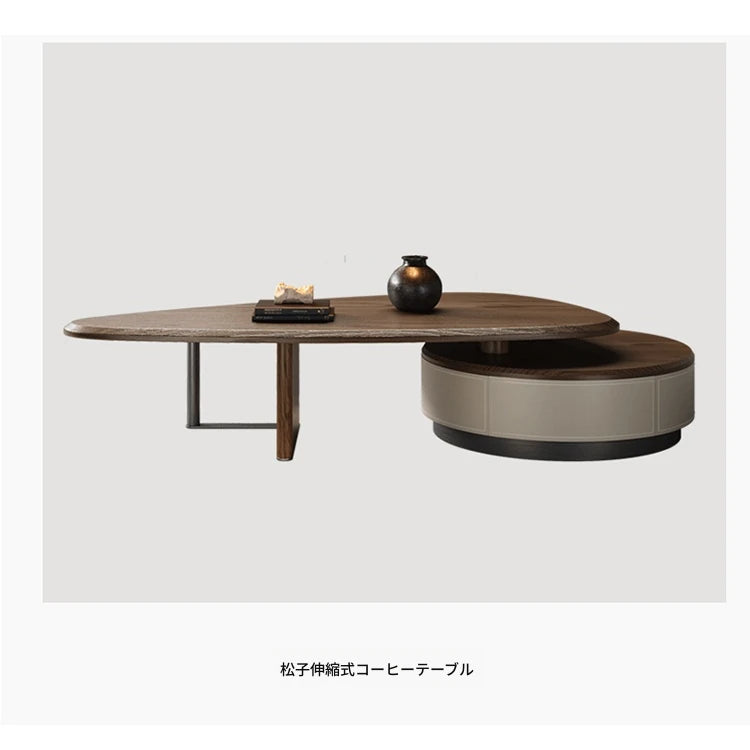 モダンデザインの無垢材センターテーブル | 多層板・合成皮革・ステンレス仕様 | 洗練されたリビング空間を演出 fhmj-5040