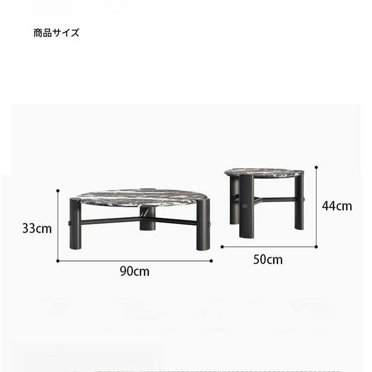 モダンデザインの無垢材ラウンドセンターテーブル | 大理石トップ & ステンレス脚 | リビングルームアイテム fhmj-5044