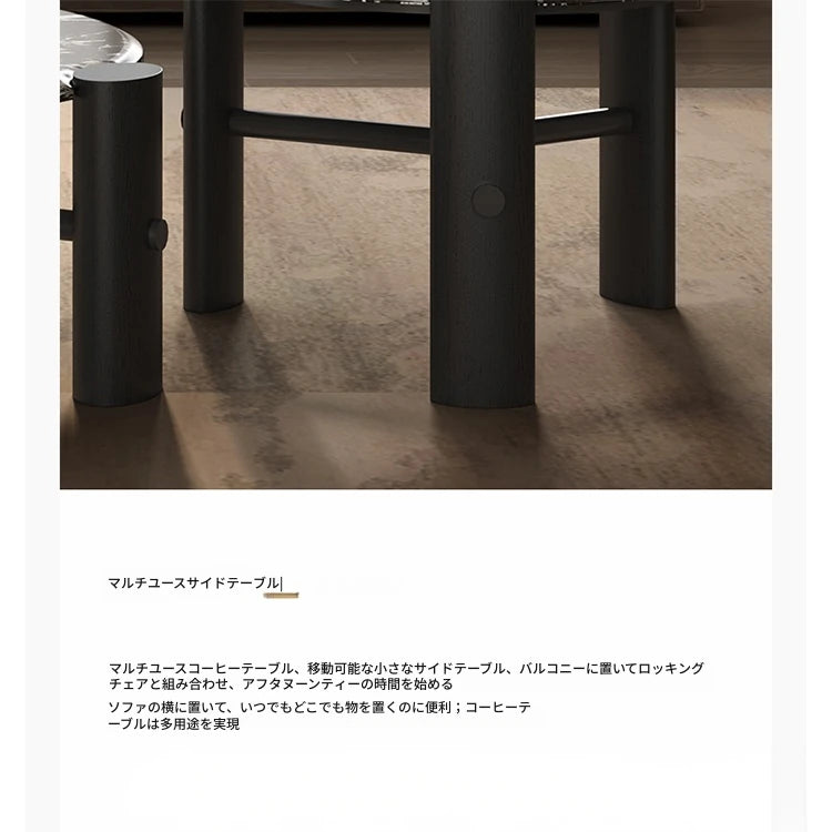 モダンデザインの無垢材ラウンドセンターテーブル | 大理石トップ & ステンレス脚 | リビングルームアイテム fhmj-5044