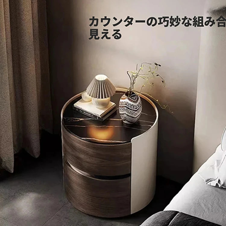 モダンデザイン ナイトテーブル | 多層板・セラミック・PUレザー製 | おしゃれで機能的な収納付きサイドテーブル fhx-4573