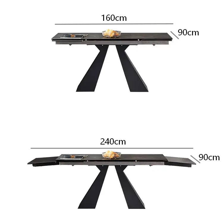 ダイニングテーブル おしゃれ セラミック 伸縮 ブラック 炭素鋼脚 140×80 160×80 180×90 140×90 160×90cm 4人用 6人用 モダン 長方形 食卓 fjx-2669