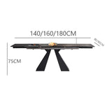 ダイニングテーブル おしゃれ セラミック 伸縮 ブラック 炭素鋼脚 140×80 160×80 180×90 140×90 160×90cm 4人用 6人用 モダン 長方形 食卓 fjx-2669